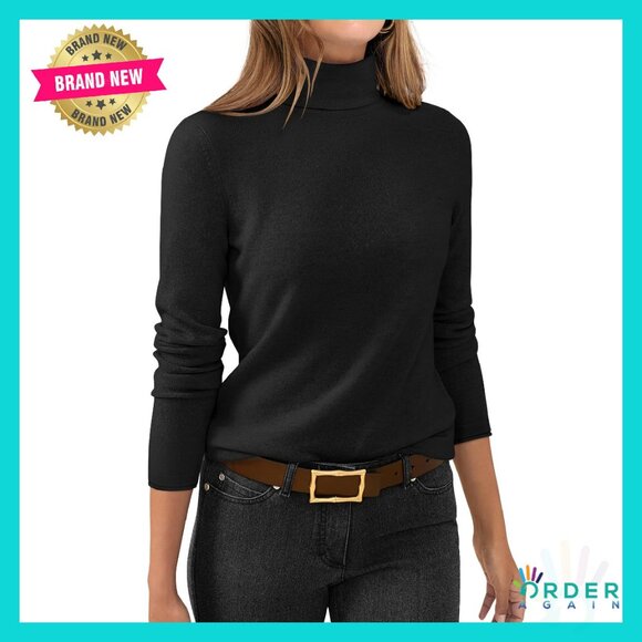 Soft Knit Turtleneck Pullover Lightweight Fall Work Casual Chic Minimal